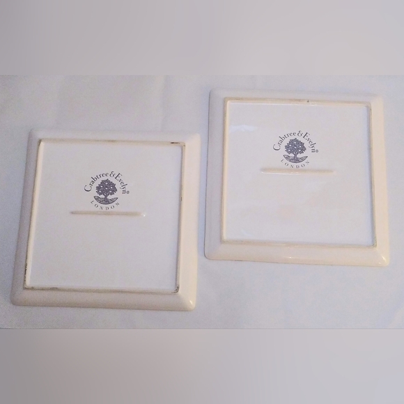 (2) Crabtree & Evelyn Square 9.5"x 9.5" Ceramic Dinner Plates with Floral Design - Picture 8 of 11